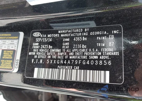 2015 Kia Optima Ex from USA, damaged, VIN 5XXGN4A79FG403856